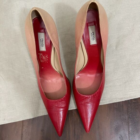 PRADA Capretto Pumps Pink Ombre Leather Pointed Heels Stiletto - Picture 3 of 13